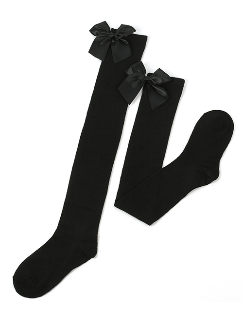 Fashion Black 32 - Black Knot Polyester Knit Bow Tall Socks
