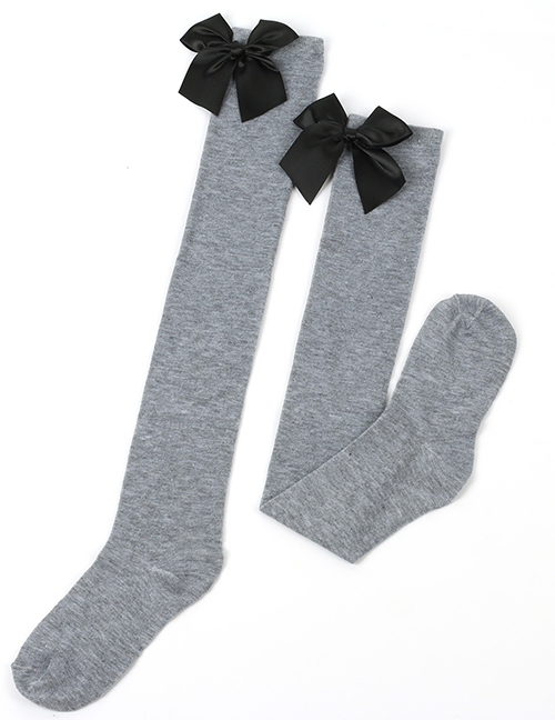 Fashion Light Gray 33-black Knot Polyester Knit Bow Tall Socks