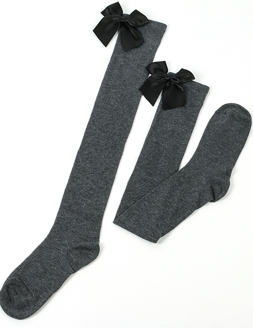 Fashion Dark Grey 34 - Black Knot Polyester Knit Bow Tall Socks