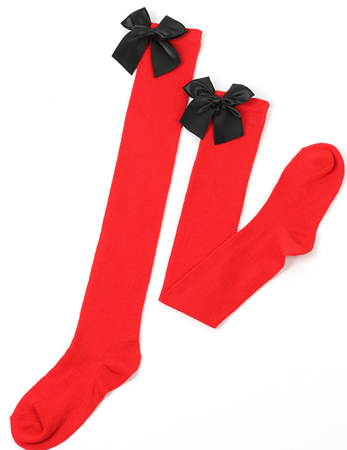Fashion Big Red 35 - Black Knot Polyester Knit Bow Tall Socks