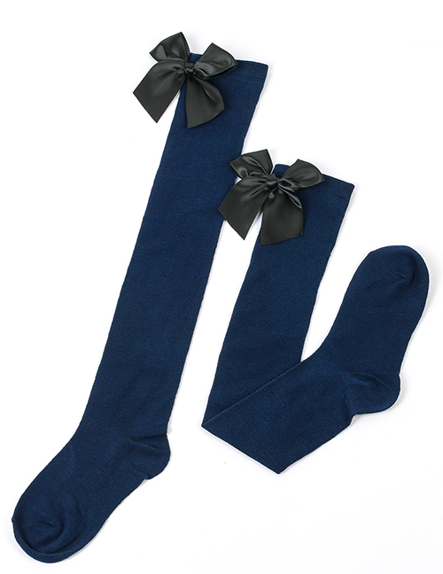 Fashion Dark Blue 40-black Knot Polyester Knit Bow Tall Socks