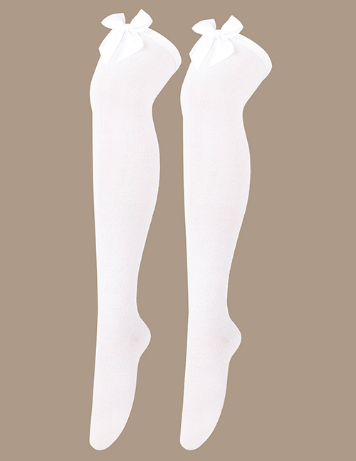 Fashion White 41 - White Knot Polyester Knit Bow Tall Socks