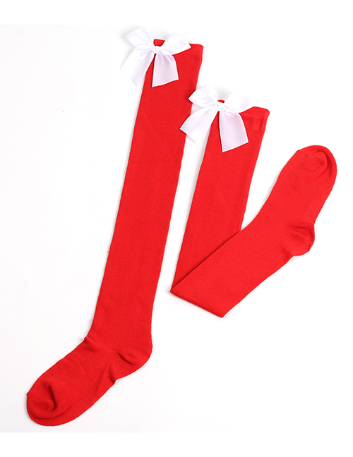 Fashion Big Red 45-white Knot Polyester Knit Bow Tall Socks
