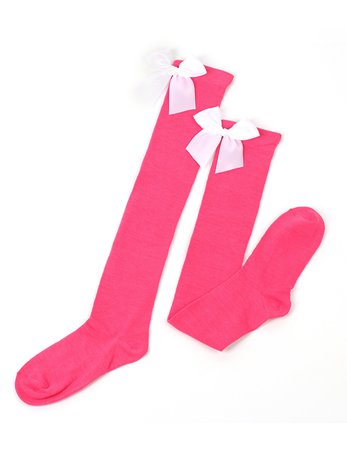 Fashion Rose Red 46-white Knot Polyester Knit Bow Tall Socks