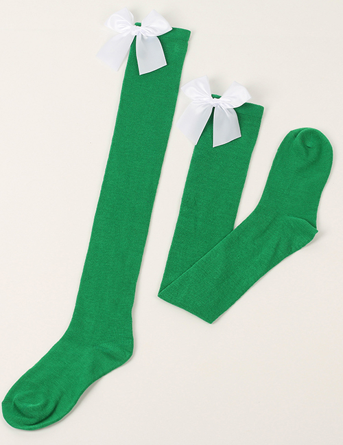 Fashion Green 48 - White Knot Polyester Knit Bow Tall Socks