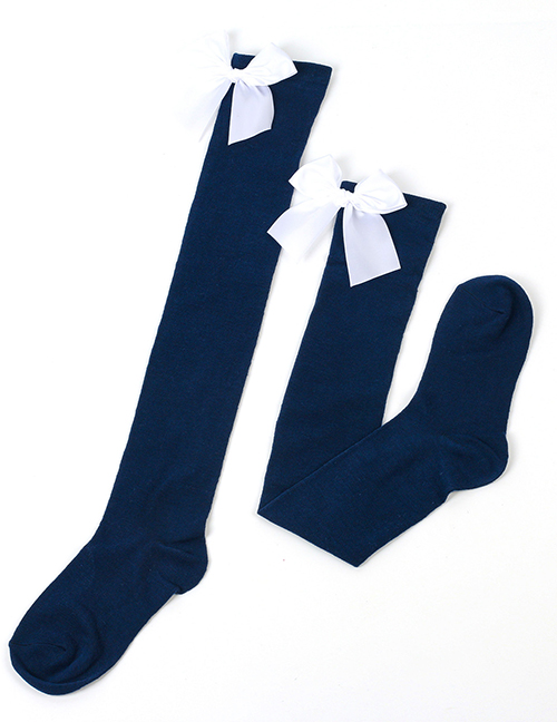 Fashion Dark Blue 50-white Knot Polyester Knit Bow Tall Socks