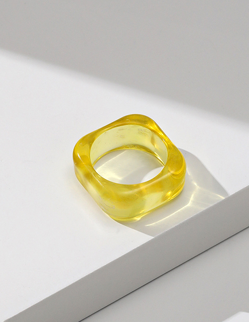 Fashion J06 Transparent Yellow Resin Geometric Square Ring