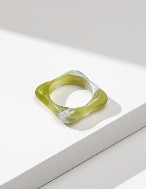 Fashion J07 Two-color Army Green Resin Geometric Square Ring