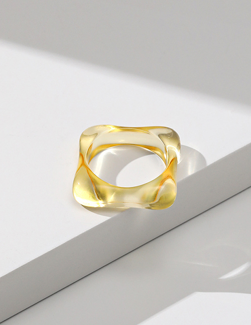 Fashion J07 Transparent Yellow Resin Geometric Square Ring