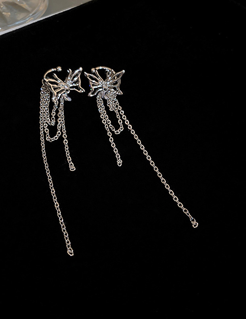 Fashion 7# Ear Clip-silver Zircon Butterfly (pair) Alloy Diamond Butterfly Tassel Ear Cuff