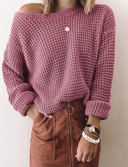 Fashion Light Purple Acrylic Knit Long Sleeve Sweater