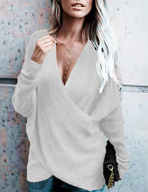 Fashion White Polyester Cross Knit Sweater