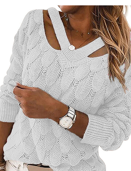 Fashion White Acrylic Knit Halter Cutout Sweater Top