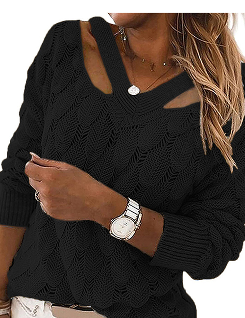 Fashion Black Acrylic Knit Halter Cutout Sweater Top