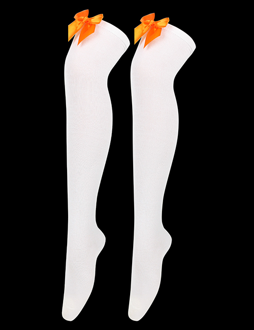 Fashion White 56-orange Knot Polyester Knit Bow Tall Socks