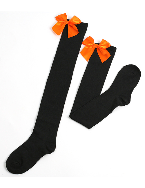 Fashion Black 57-orange Knot Polyester Knit Bow Tall Socks