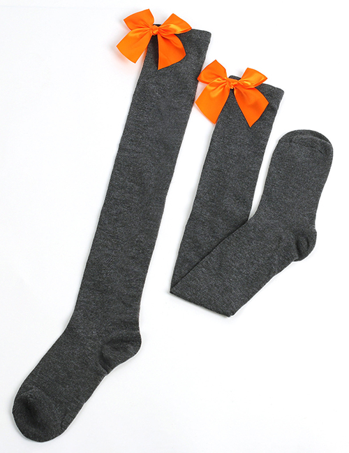 Fashion Dark Gray 59-orange Knot Polyester Knit Bow Tall Socks