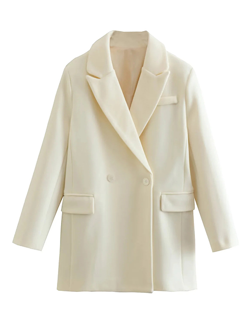 Fashion White Wool Lapel Pocket Coat