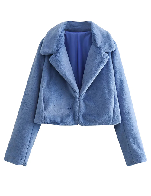 Fashion Blue Faux Fur Lapel Jacket