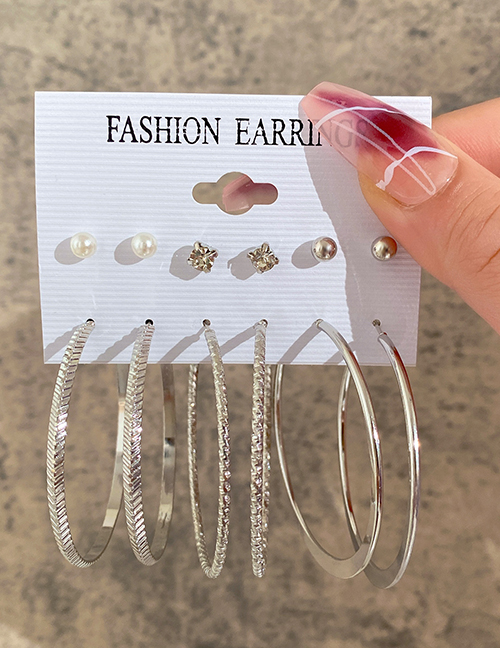 Fashion 2# Geometric Diamond Round Earrings Set