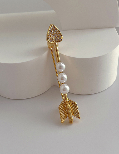 Fashion Arrow Through The Heart Brooch Bronze Diamond And Pearl Arrow Piercing Brooch