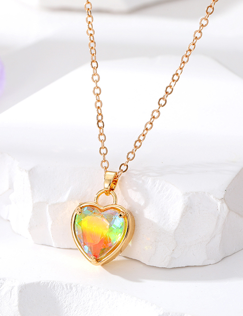 Fashion 5# Fluorescent Yellow Orange Love Crystal Laser Heart Necklace