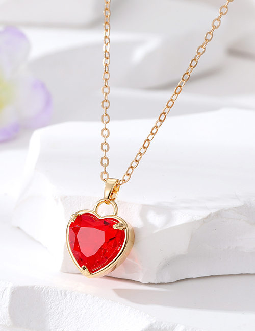 Fashion 2# Positive Red Crystal Love Crystal Faceted Heart Necklace