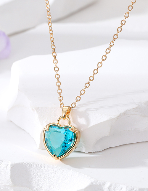 Fashion 3#sky Blue Crystal Love Crystal Faceted Heart Necklace
