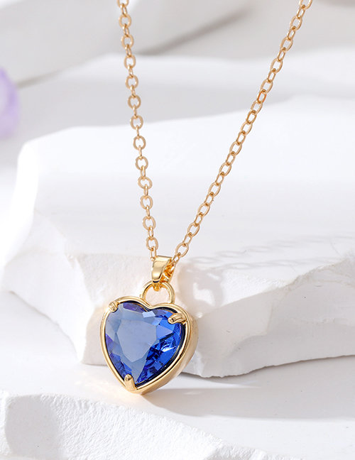 Fashion 4# Royal Blue Crystal Love Crystal Faceted Heart Necklace