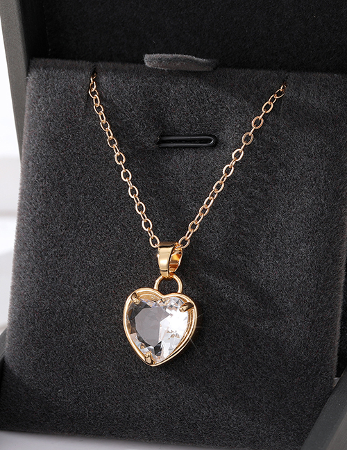Fashion 7# Transparent Crystal Love Crystal Faceted Heart Necklace