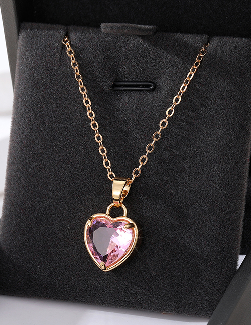 Fashion 8# Pink Love Crystal Crystal Faceted Heart Necklace