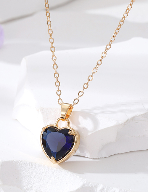Fashion 10# Dark Blue Crystal Love Crystal Faceted Heart Necklace
