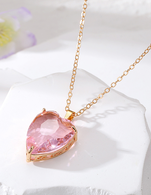 Fashion Pink Heart Crystal Glass Heart Necklace