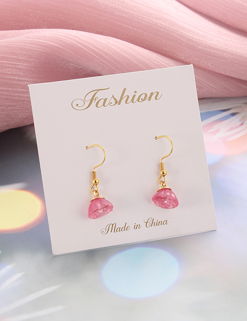 Fashion Dark Pink Pair Titanium Steel Transparent Glass Lotus Pendant Earrings