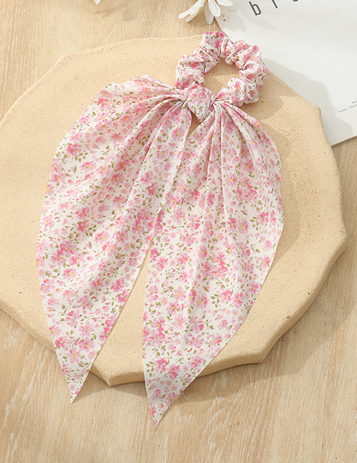 Fashion Pink Fabric Floral Ribbon Pleated Hair Tie