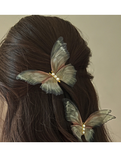 Fashion Duckbill Clip - Green (set Of 2) Mesh Pearl Butterfly Hair Clip