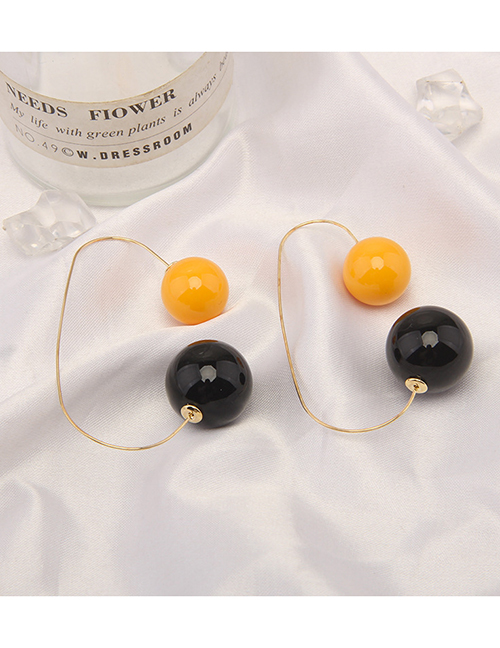 Fashion Ear Hook - Yellow (real Gold Plating) Metal Colorblock Size Ball Drop Earrings
