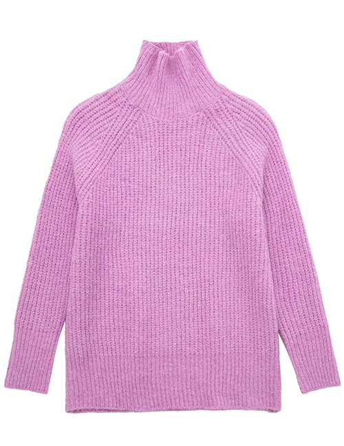 Fashion Pink Wool Knitted Turtleneck Sweater