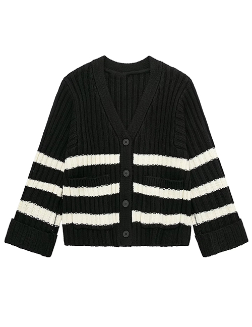 Fashion Black Striped Knitted Jacket