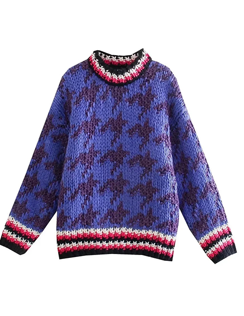 Fashion Purple Wool Knitted Jacquard Sweater