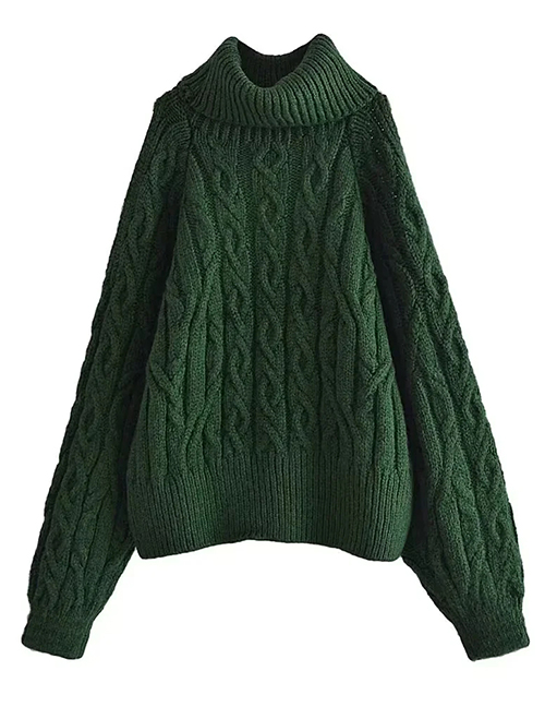 Fashion Green Wool Knit Turtleneck Sweater