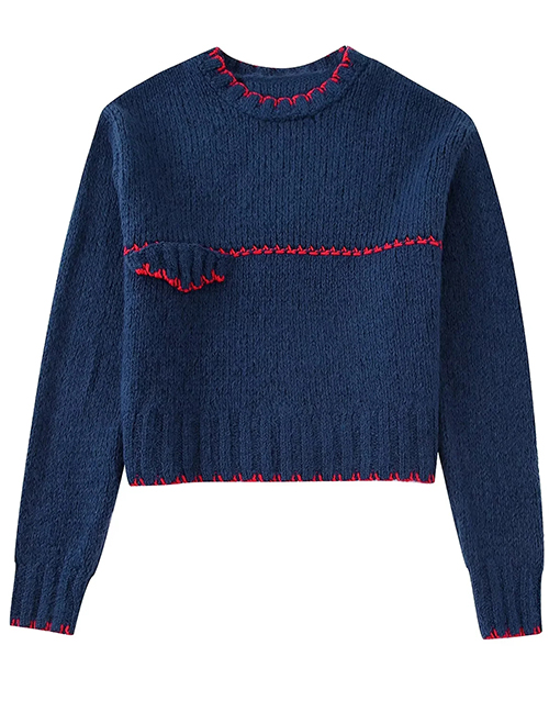 Fashion Blue Contrast Knitted Sweater