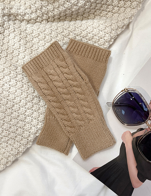 Fashion Brown Twist Knit Half Finger Gloves