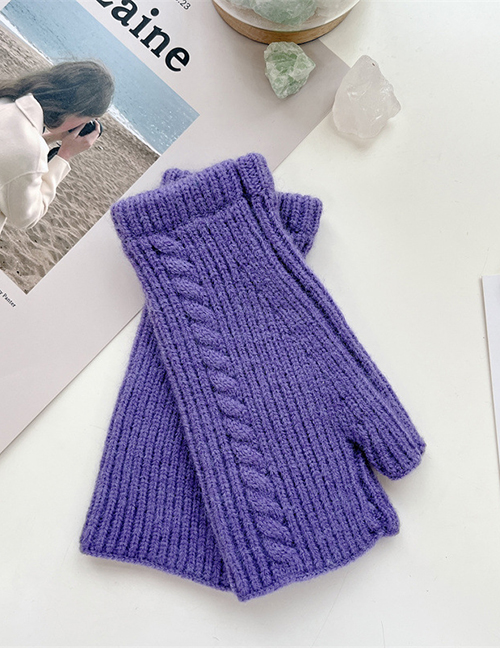 Fashion Purple Knitted Half Finger Gloves