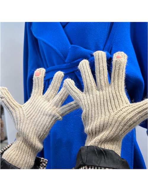 Fashion Khaki (upgrade) Wool Knit Touch Screen Gloves