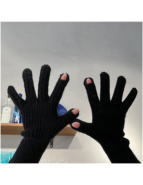 Fashion Black (regular) Wool Knit Touch Screen Gloves