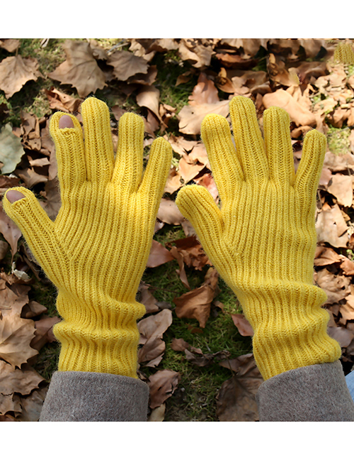 Fashion Yellow (regular) Wool Knit Touch Screen Gloves