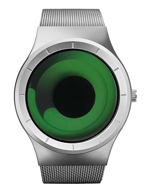 Fashion Silver With Green Face Star Swirl Dial Watch (charged)