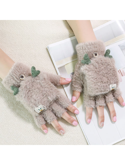 Fashion Brown Mink Fur Christmas Fawn Flip Half Finger Gloves