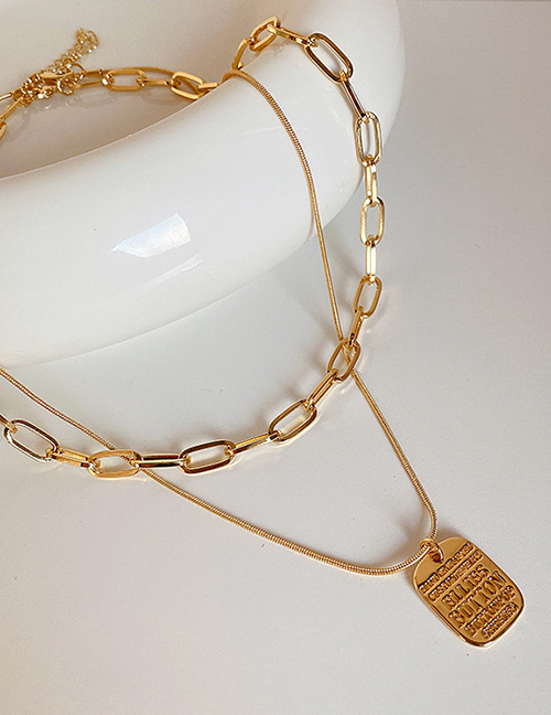 Fashion Gold Alloy Square Double Chain Necklace